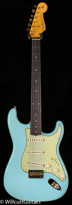 Fender Custom Shop LTD 1959 Stratocaster Hardtail Journeyman Relic Faded Aged Daphne Blue Gold Hardware (227)