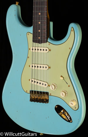 Fender Custom Shop LTD 1959 Stratocaster Hardtail Journeyman Relic Faded Aged Daphne Blue Gold Hardware (227)