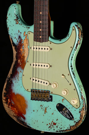Fender Custom Shop 1963 Stratocaster Super Heavy Relic Super Faded Aged Surf Green over 3-Color Sunburst (487)