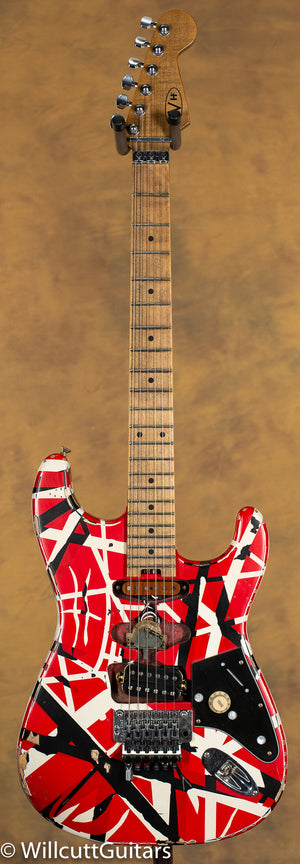 EVH Striped Series Frankenstein Frankie Maple Fingerboard Red with Black Stripes Relic