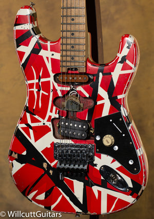 EVH Striped Series Frankenstein Frankie Maple Fingerboard Red with Black Stripes Relic
