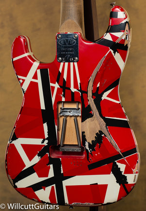 EVH Striped Series Frankenstein Frankie Maple Fingerboard Red with Black Stripes Relic