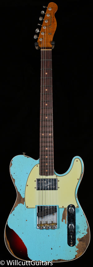 Fender Custom Shop LTD CuNiFe Roasted Telecaster Custom Heavy Relic Aged Daphne Blue over 3-Tone Sunburst (095)