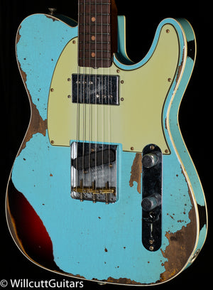 Fender Custom Shop LTD CuNiFe Roasted Telecaster Custom Heavy Relic Aged Daphne Blue over 3-Tone Sunburst (095)