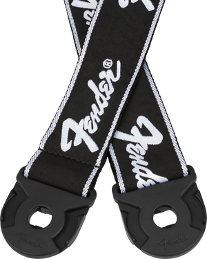 Fender Quick Grip Locking End Strap, Black with White Running Logo, 2"