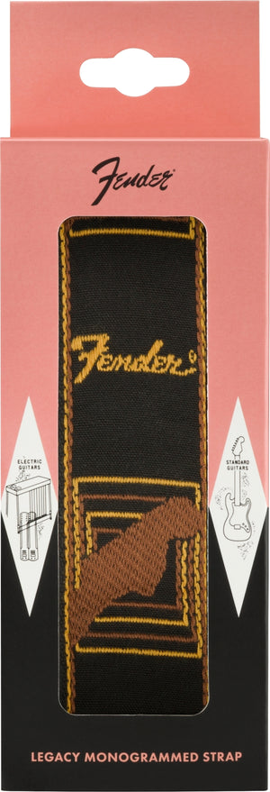 FENDER LEGACY MONOGRAM STRAP, BLACK/YELLOW/BROWN