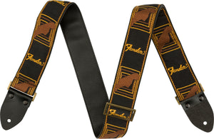 FENDER LEGACY MONOGRAM STRAP, BLACK/YELLOW/BROWN
