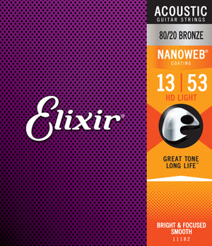 Elixir Strings Nanoweb 80/20 Bronze Acoustic Guitar Strings -.013-.053 HD Light