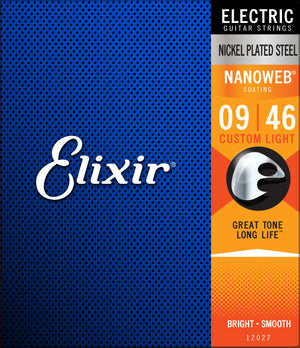 Elixir Strings Nanoweb Electric Guitar Strings-.009-.046 Custom Light