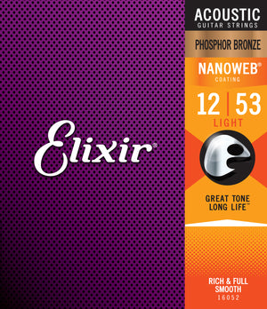 Elixir Strings Nanoweb Phosphor Bronze Acoustic Guitar Strings -.012-.053 Light