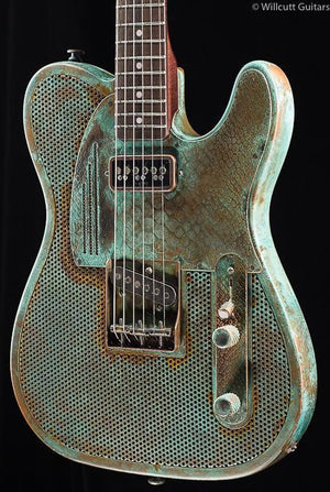 James-Trussart-Steelcaster-Perf-Back,-Titanic-Green,-Snakeskin
