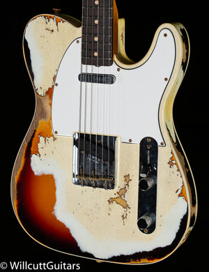 Fender Custom Shop 1959 Tele Custom Super Heavy Relic Aged Olympic White over 3-Color Sunburst