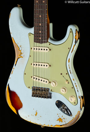 Fender Custom Shop 1961 Stratocaster Heavy Relic Super Faded Aged Sonic Blue/3-Color Sunburst (419)