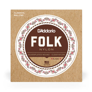 D'Addario EJ32C Folk Nylon, Ball End, Silver-Plated Copper/Clear Nylon