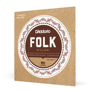 D'Addario EJ32C Folk Nylon, Ball End, Silver-Plated Copper/Clear Nylon