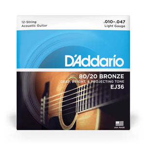 D'Addario EJ36, 12-String, 80/20 Bronze, Light 10-47