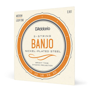 D'Addario EJ61, 5-String Banjo, Nickel, Medium 10-23
