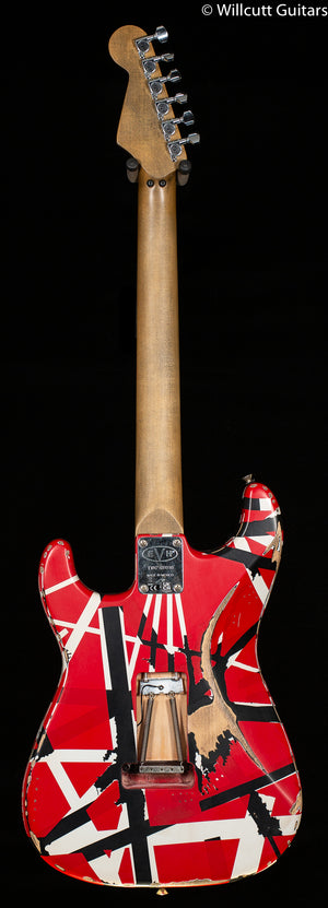 EVH Striped Series Frankenstein Frankie Maple Fingerboard Red with Black Stripes Relic (910)