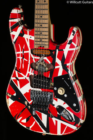 EVH Striped Series Frankenstein Frankie Maple Fingerboard Red with Black Stripes Relic (910)
