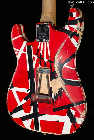 EVH Striped Series Frankenstein Frankie Maple Fingerboard Red with Black Stripes Relic (910)