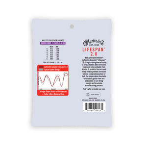 Martin Authentic Acoustic Lifespan 2.0 Phosphor Bronze Guitar Strings -.011-.052 Custom Light