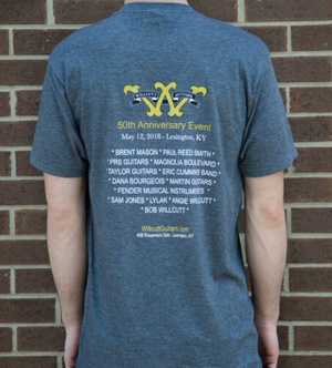Willcutt Guitars 50th Anniversary T Shirt Grey