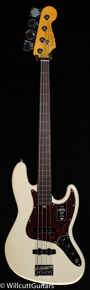 Fender American Professional II Jazz Bass Fretless Olympic White Rosewood Fingerboard Bass Guitar (324)