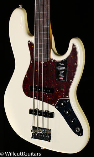 Fender American Professional II Jazz Bass Fretless Olympic White Rosewood Fingerboard Bass Guitar (324)