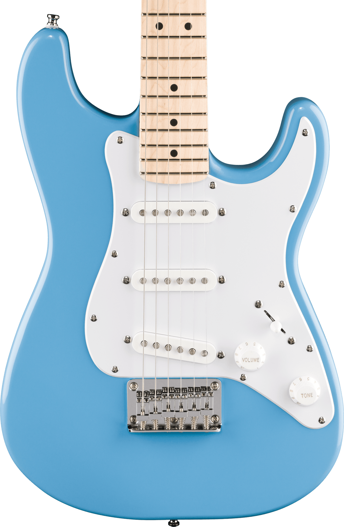 Fender Squier Mini Stratocaster, Maple Fingerboard, White Pickguard, California Blue (403)