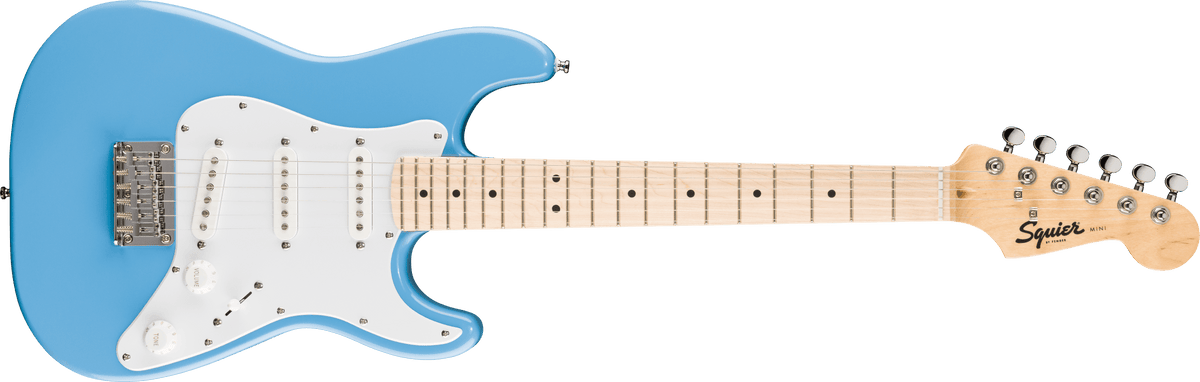 Fender Squier Mini Stratocaster, Maple Fingerboard, White Pickguard, California Blue (403)