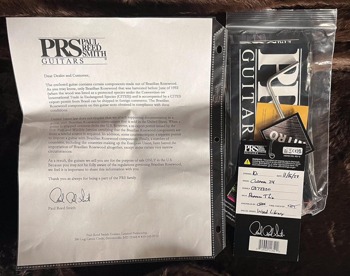 2023 PRS Custom 24 Wood Library 10 Top Quilt Yellow Tiger Brazilian Fingerboard