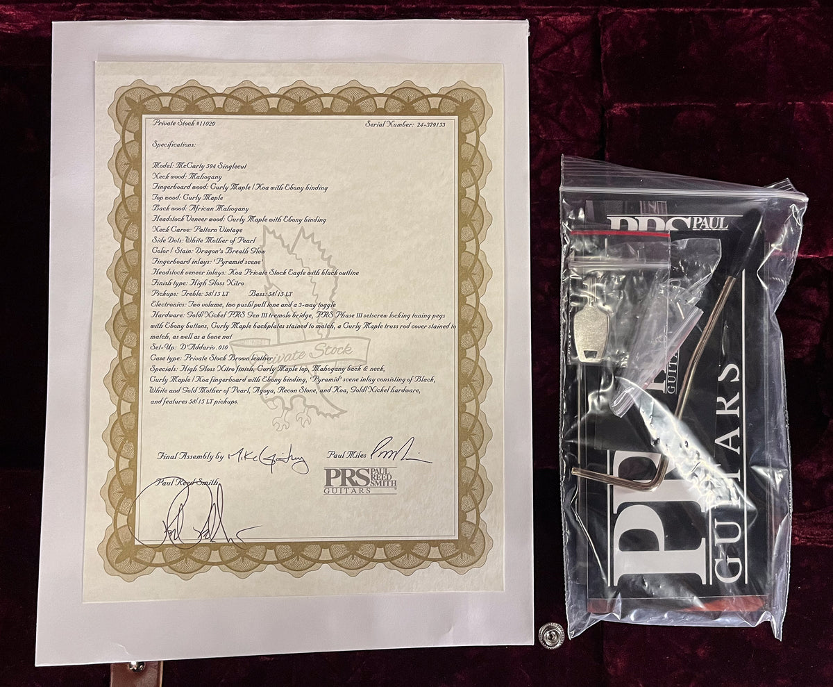 PRS Private Stock 11020 McCarty 594 Singlecut Semi-Hollow Trem Dragon&#39;s Breathe Glow Pyramid Inlay(153)