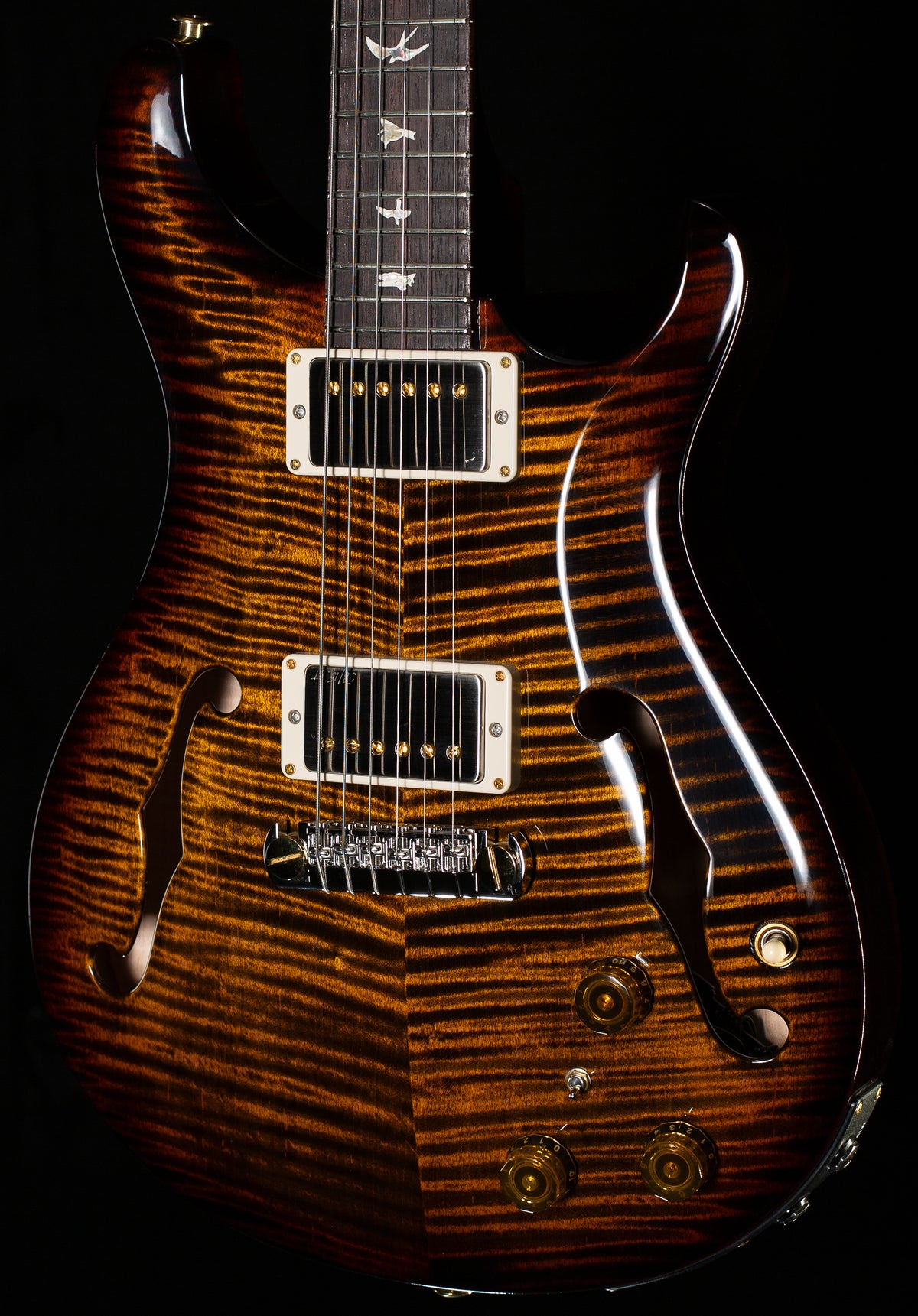 PRS Hollowbody II Piezo Black Gold Wraparound Burst 10 Top (829)