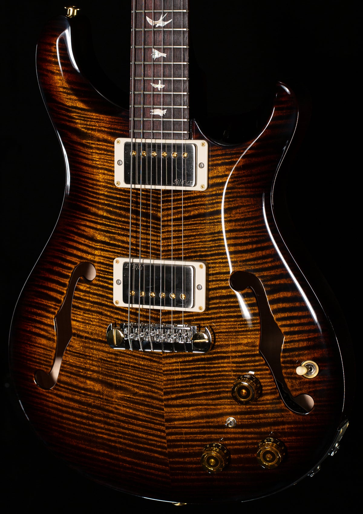 PRS Hollowbody II Piezo Black Gold Wraparound Burst 10 Top (575)