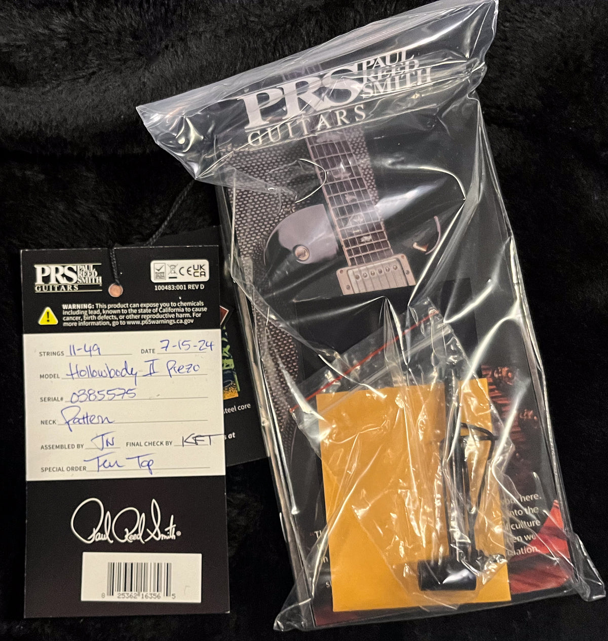 PRS Hollowbody II Piezo Black Gold Wraparound Burst 10 Top (575)