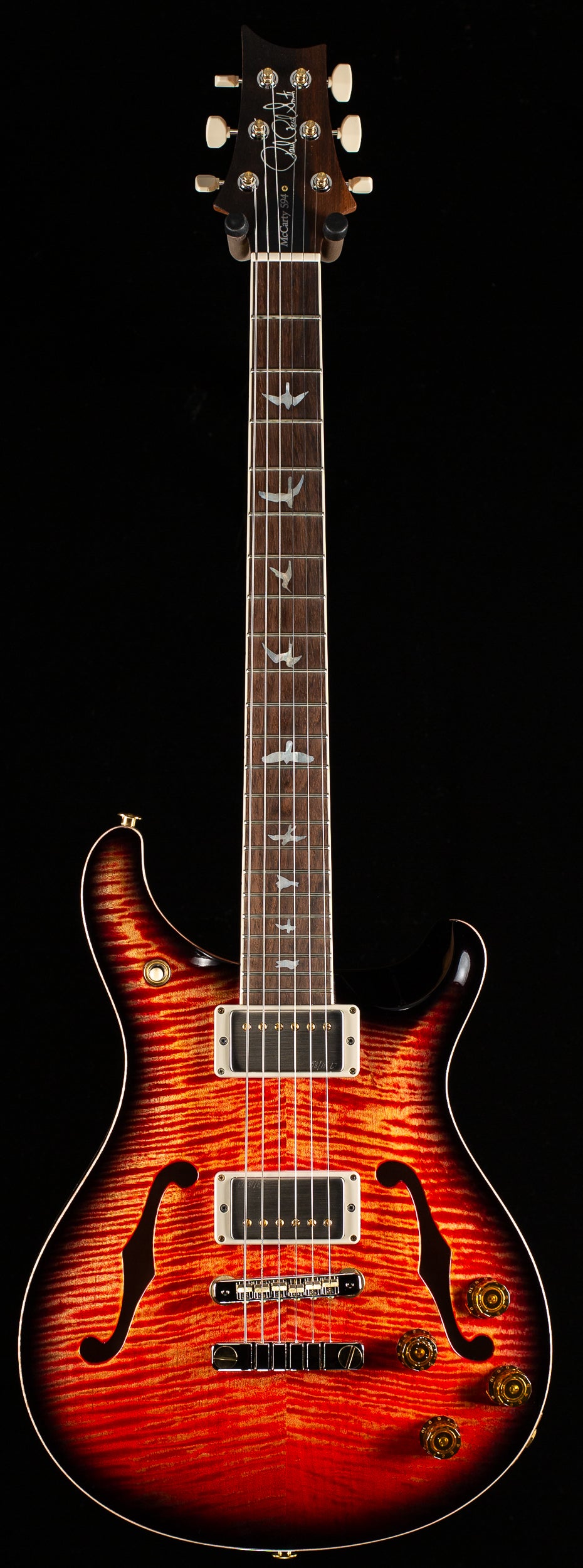 PRS Wood Library McCarty 594 Hollowbody II Torrefied Maple Neck Brazilian Rosewood Blood Orange Smokeburst 10 Top (401)