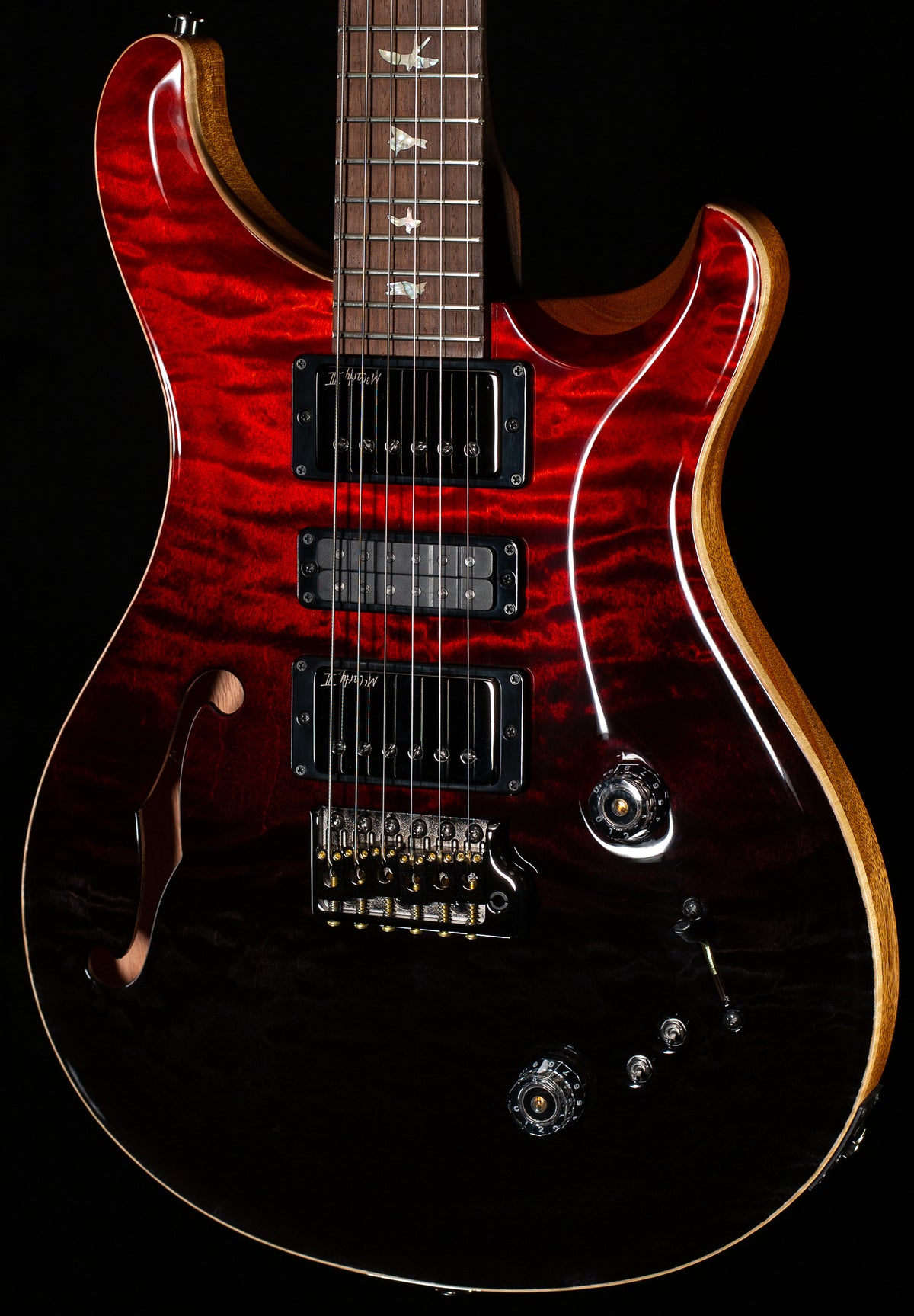 PRS Wood Library Willcutt Exclusive Special Semi-Hollow Brazilian Quilt 10 Top Fire Red to Gray Black Fade (517)