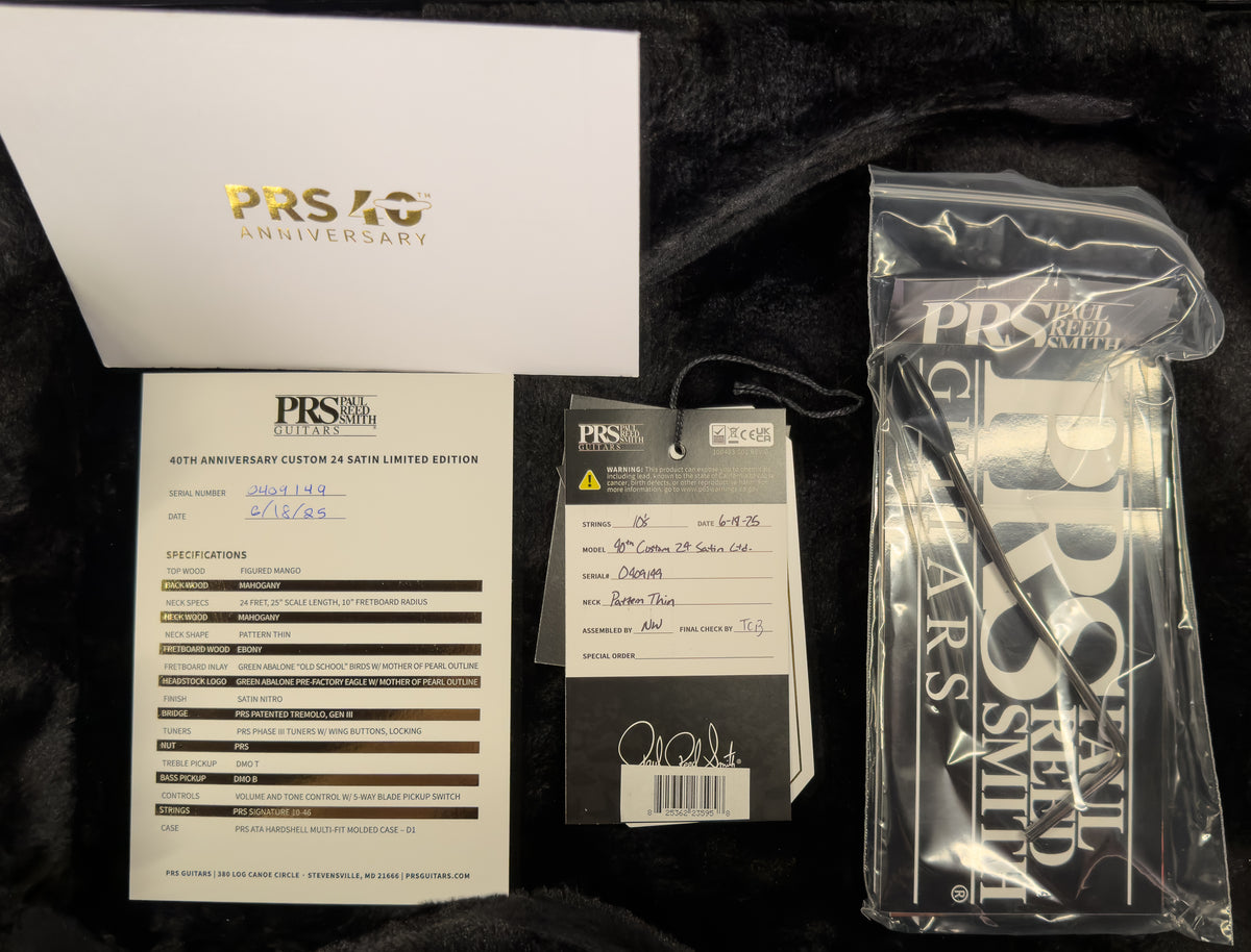 PRS 40th Anniversary Custom 24 Satin Figured Mango Top Fire Smokeburst (149)