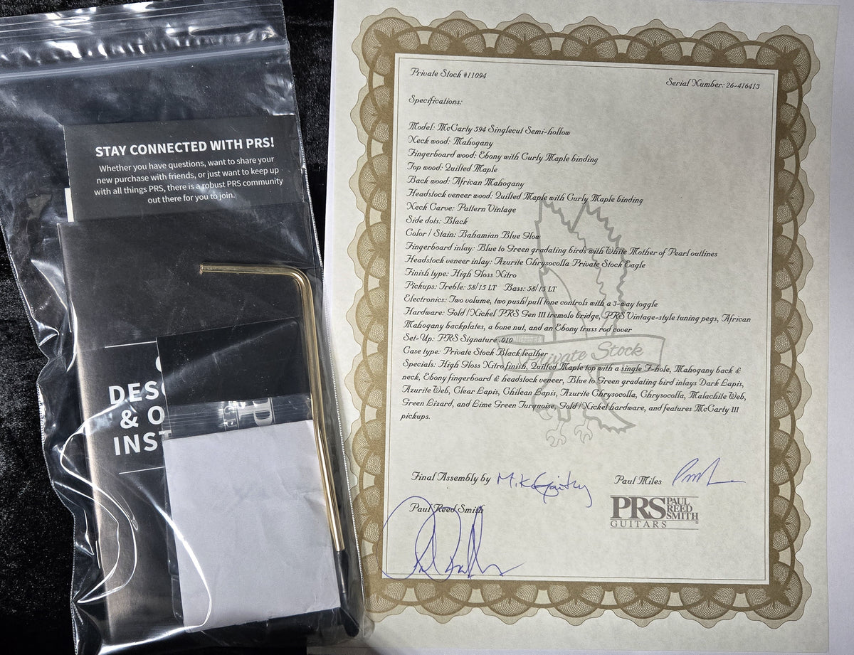 PRS Private Stock 11094 McCarty 594 Singlecut Semi-Hollow Bahamian Blue Burst (413)