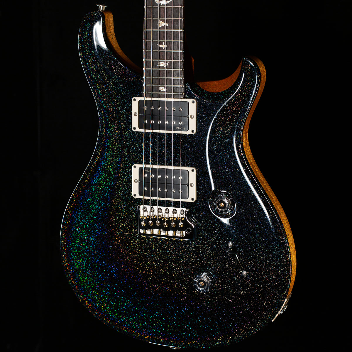 PRS Custom 24 Black Rainbow Holoflake Top Natural Back (030)