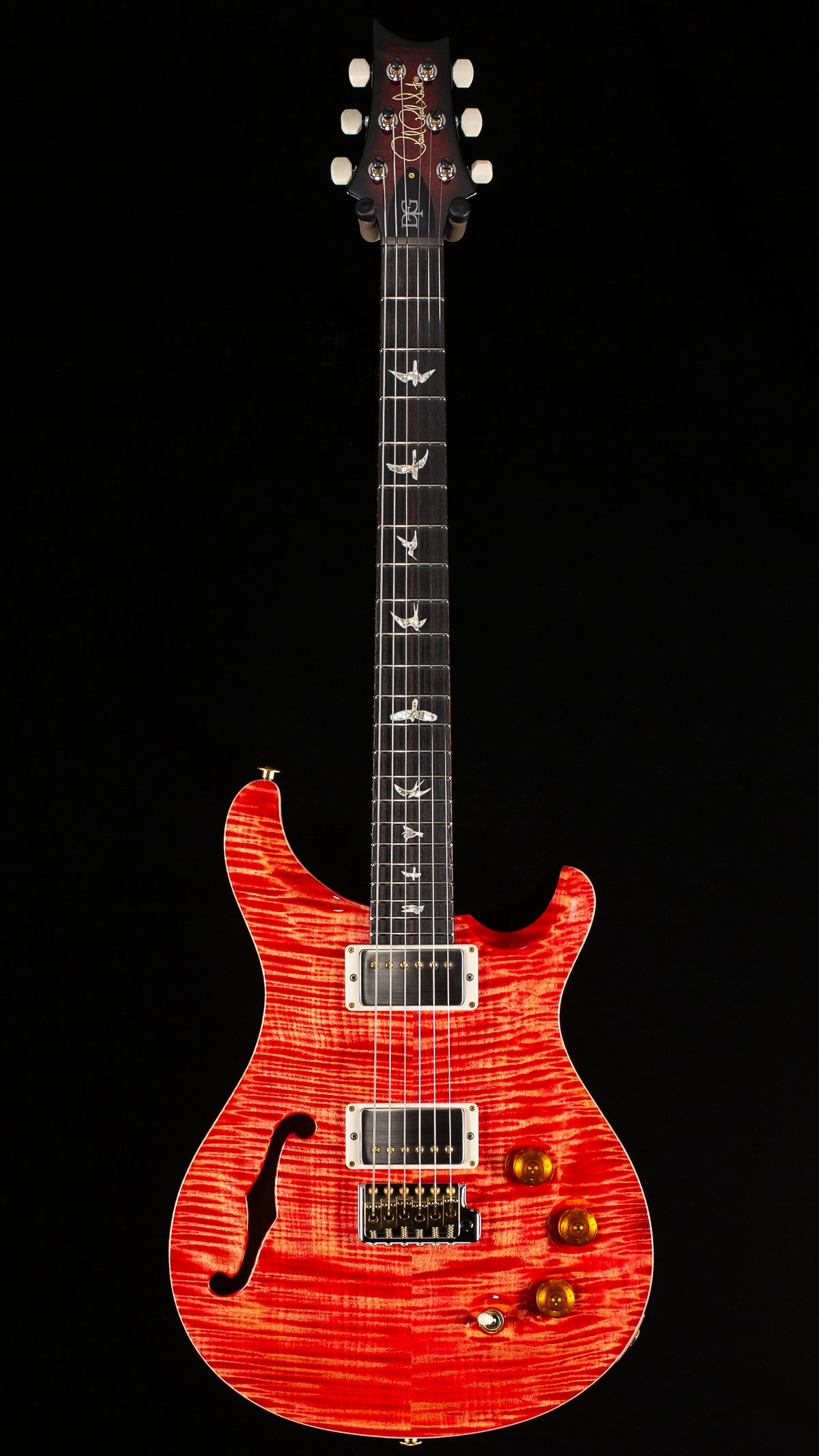 PRS DGT Semi-Hollow Custom Color Blood Orange/Smokeburst Back 10 top (346)