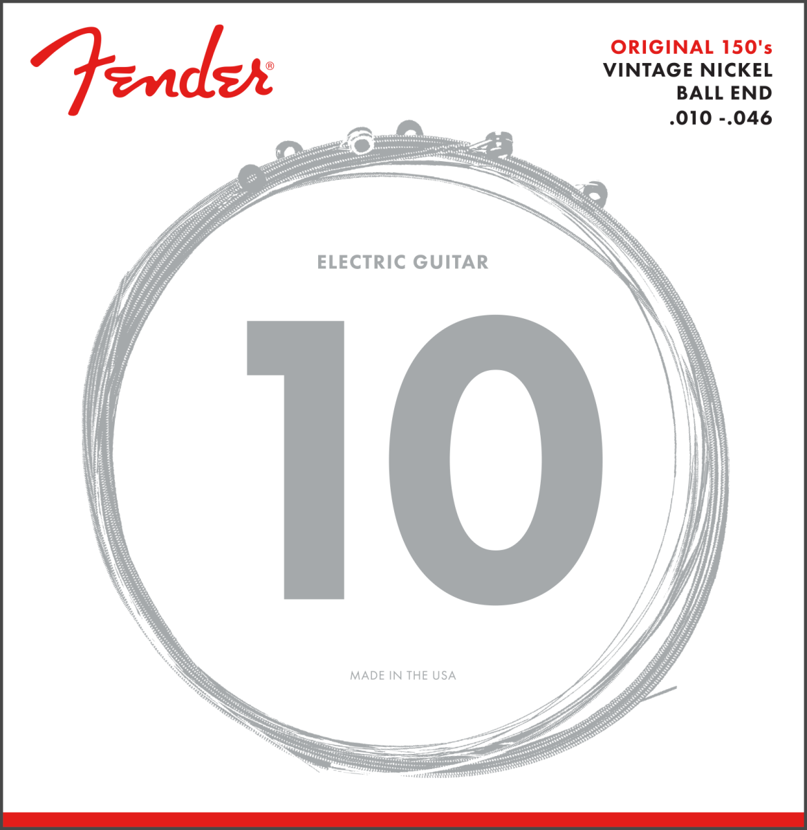 Fender Original 150 Guitar Strings, Pure Nickel Wound, Ball End, 150R .010-.046