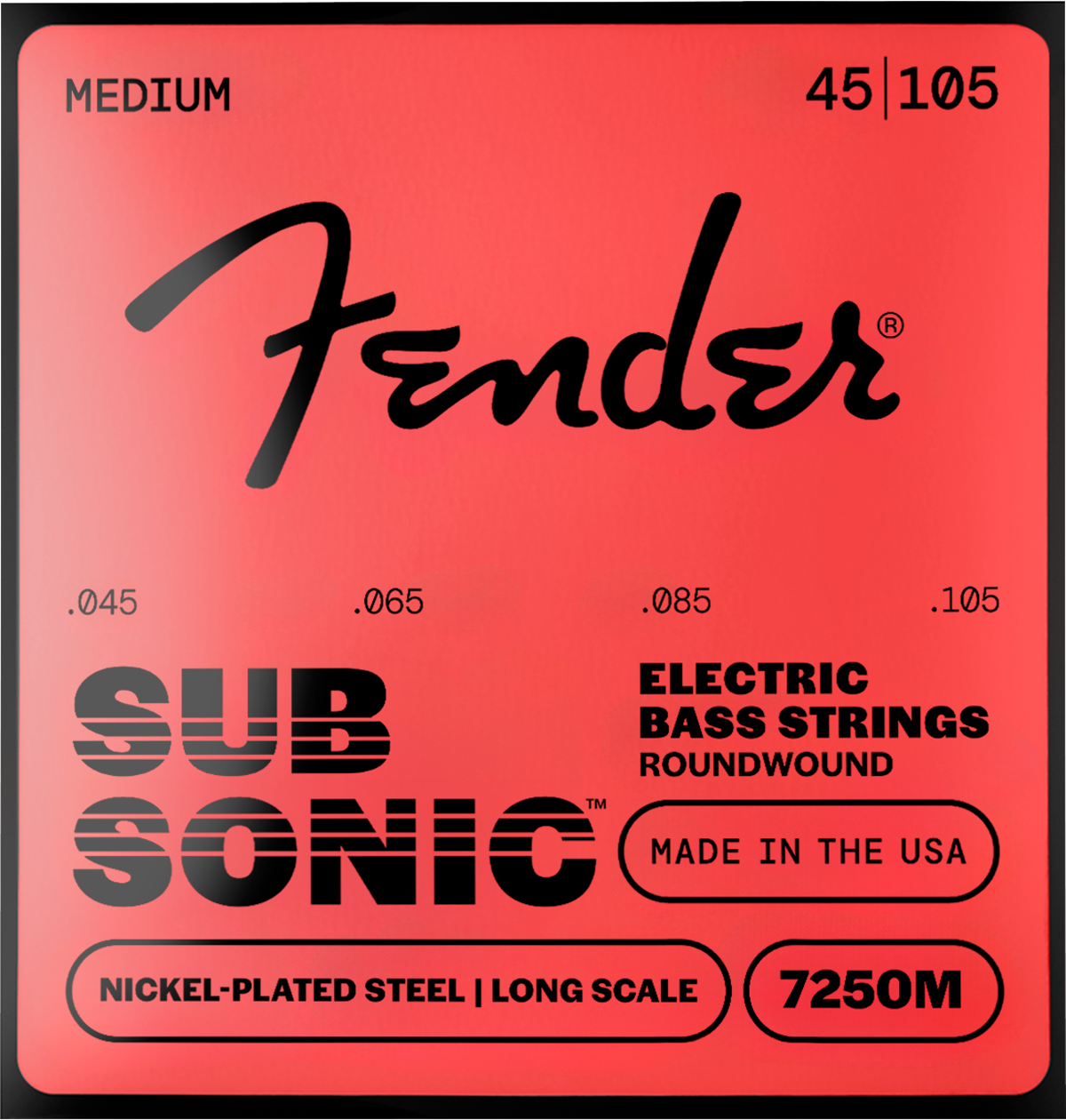 Fender SubSonic 7250M Bass Strings, Nickel-Plated Steel, Long Scale, Gauges .045-.105