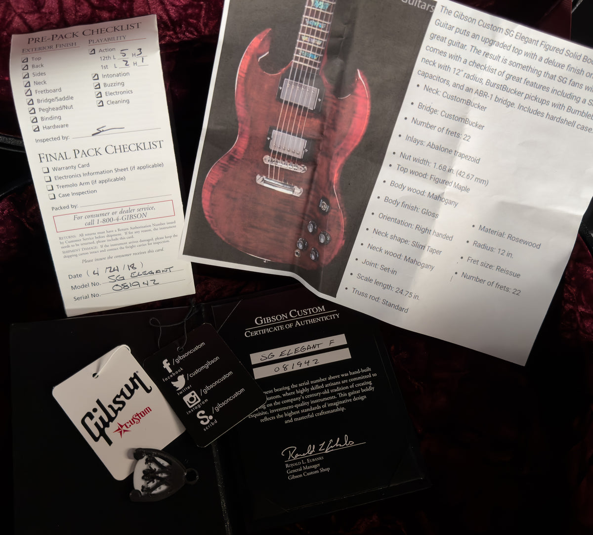 2018 Gibson Custom Shop SG Elegant Figured Red Tiger
