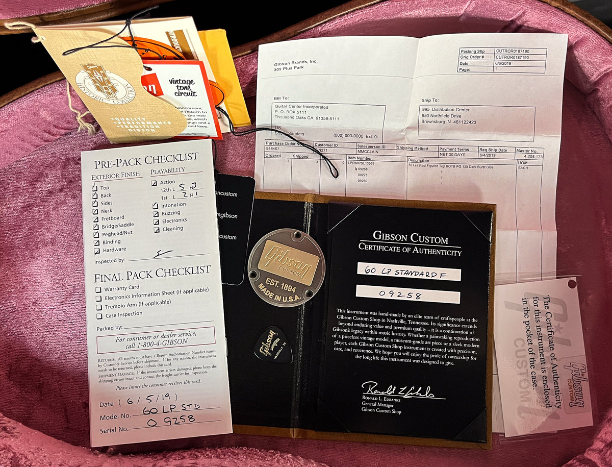 2019 Gibson Custom Shop 1960 Les Paul Standard BOTB Page 129 Dark Burst Gloss