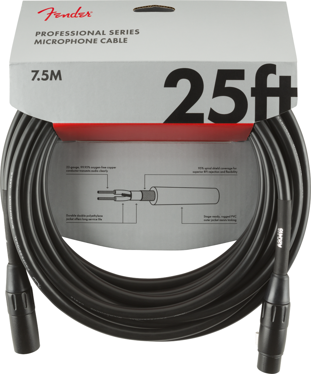 Fender Professional Series Microphone Cable, 25', Black