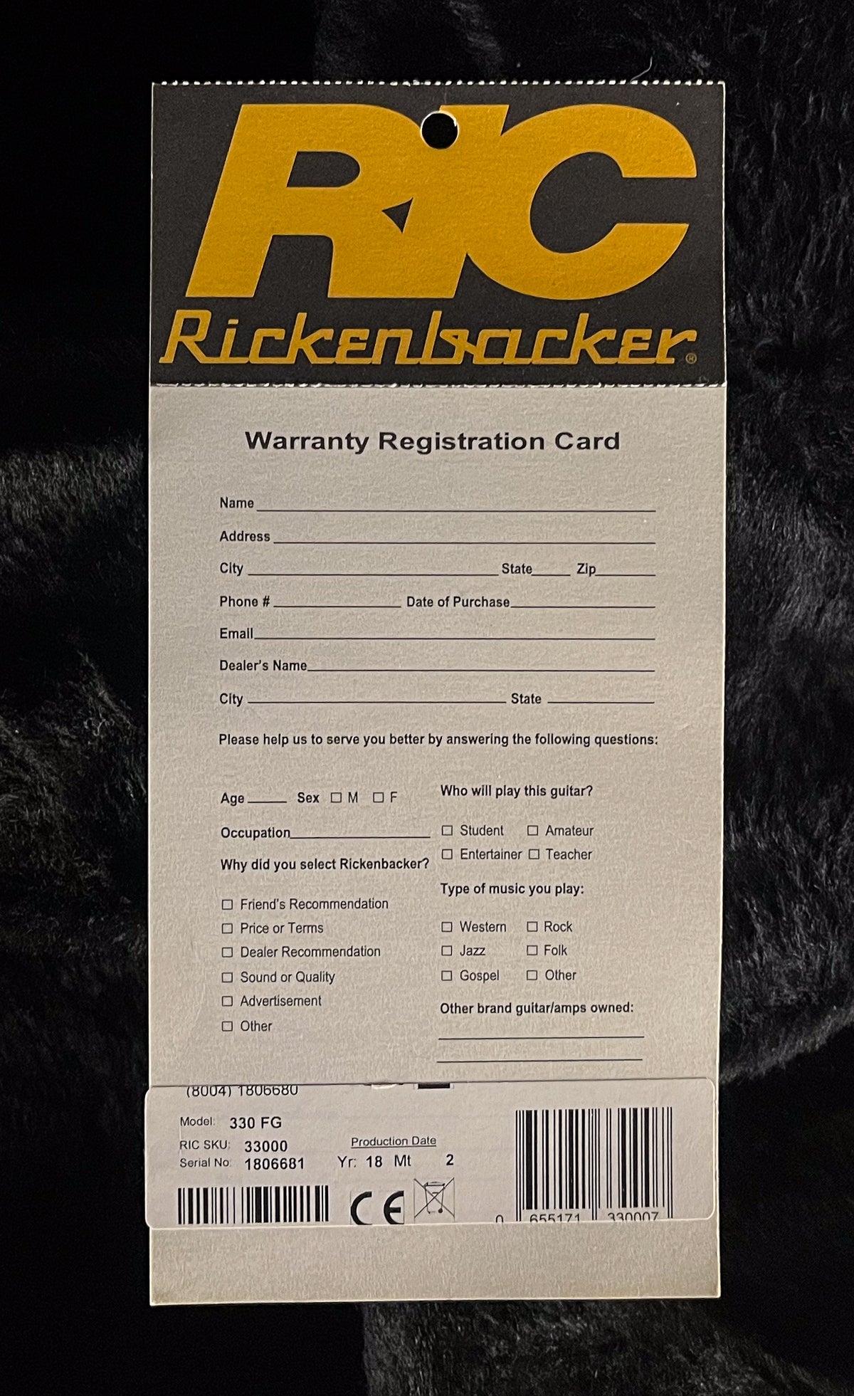 2018 Rickenbacker 330 Fireglo w/ Upgraded Toaster Pickups