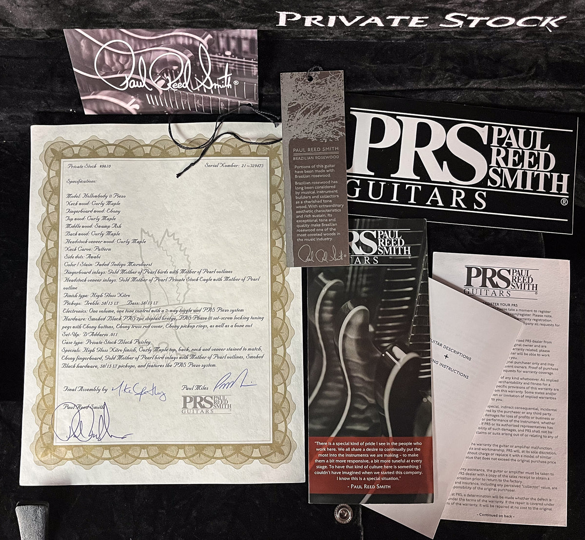 2021 PRS Private Stock 9610 Hollowbody II Piezo Faded Indigo Microburst