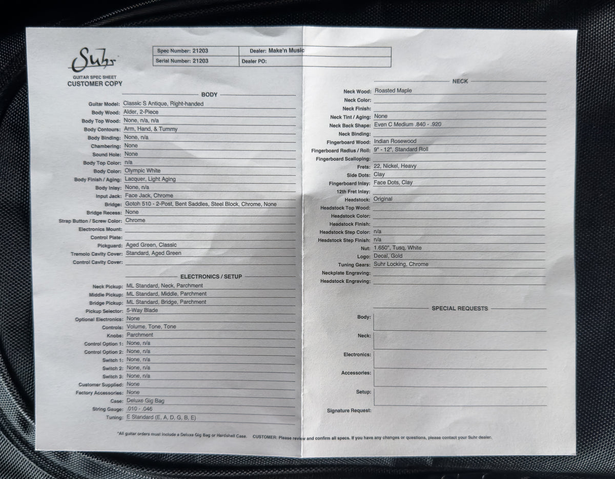 Suhr Classic S Antique Olympic White Rosewood