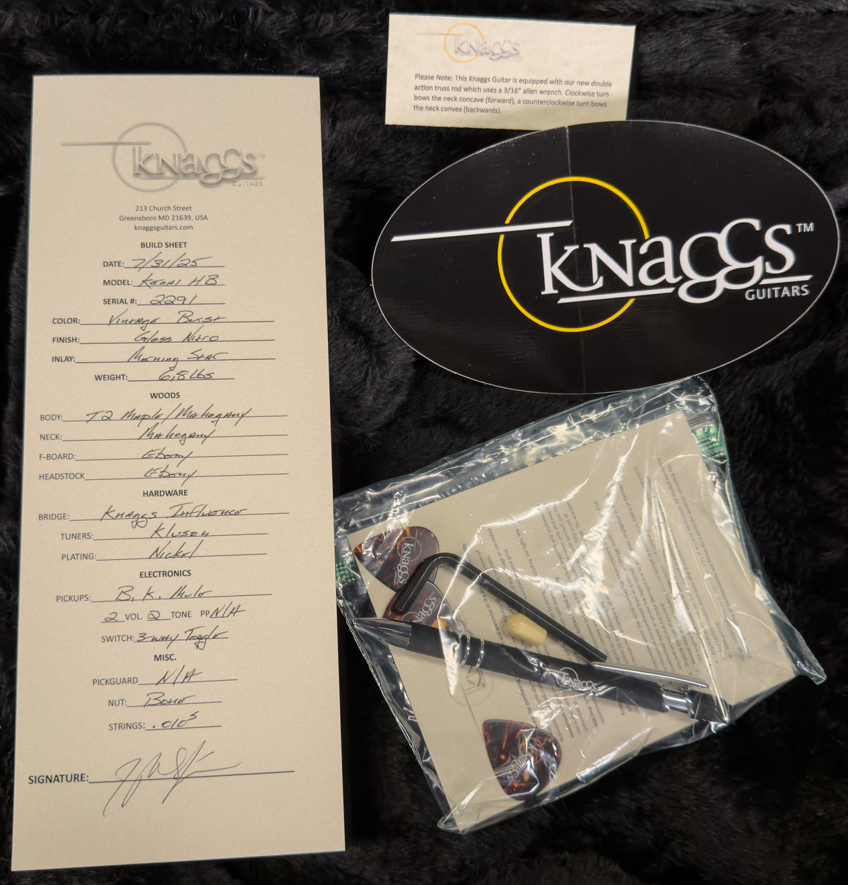 Knaggs Influence Kenai Hollowbody Vintage Burst T2 Maple Top (291)